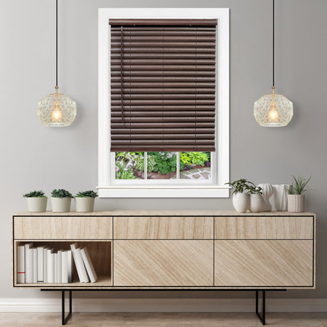 Cordless Room Darkening Venetian Blind - 23 Inch Width, 64 Inch Length, 2" Vinyl Slat Size - Mahogany - GII Luna Light Filtering Horizontal Mini Windows Blinds for Interior by Achim Home Decor Achim Home Furnishings