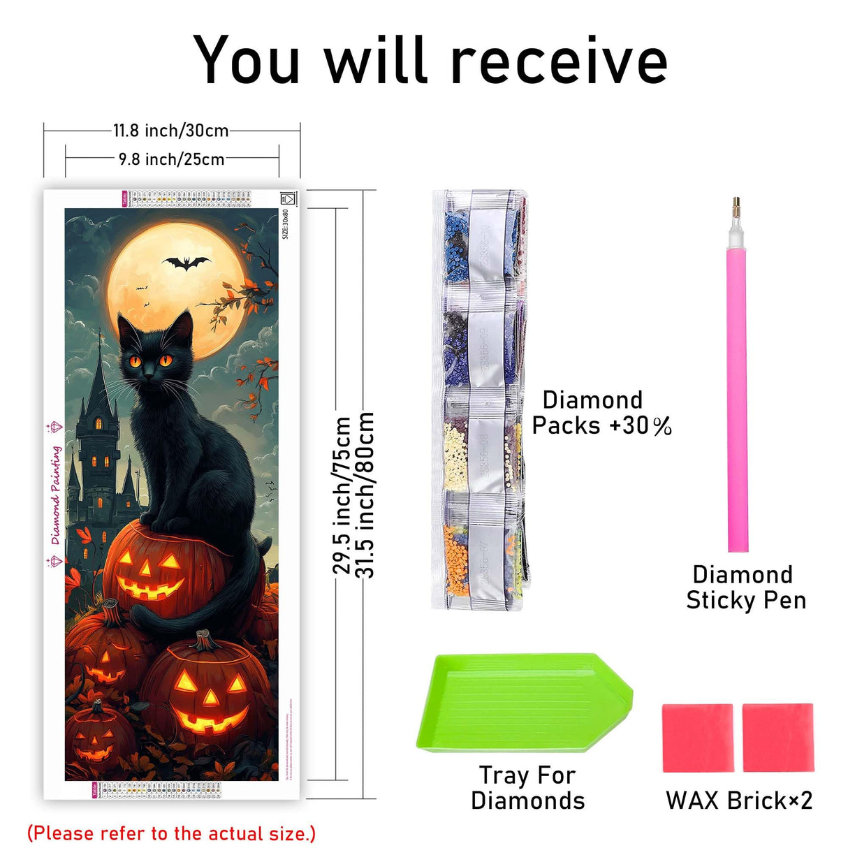 Kaliosy 5D Large Black Cat Pumpkin Diamond Art Kits for Adults, DIY Halloween Diamond Painting Full Round Drill Crystal Art - Craft Cross Stitch Embroidery for Home Wall & Office Decor 11.81x31.5 inch Kaliosy