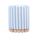 Tov Furniture Dex Pastel Blue Striped Linen Round Ottoman with Wooden Base Tov Furniture