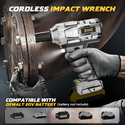 Cordless Impact Wrench 1/2 inch for DeWalt 20v Battery, Impact Wrench 900Ft-lbs(1200N.m) High Torque Brushless Electric Impact Gun, Power Impact Driver with 4-Mode Speed, LED Work Light(no ba - WoodArtSupply