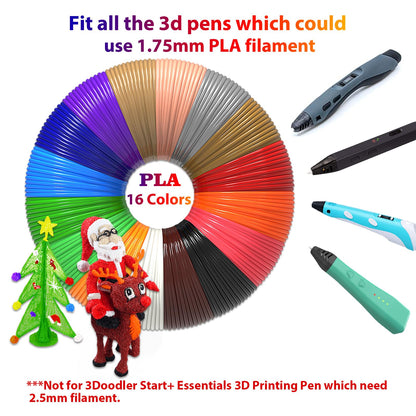 dikale 3D Pen Refills 3D Printer Pen Filament 1.75mm PLA (640 Feet 16 Colors) Bonus 250 Stencils eBooks - 3D Pen Filament - WoodArtSupply