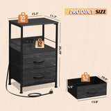 WLIVE Night Stand with Charger Station, LED Nightstand for Bedroom, Small Dresser with 2 Fabric Drawers for Small Spaces, Bed Side Table, Charcoal Black and Wood Grain Print WLIVE