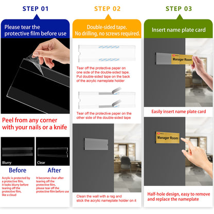 TONICE® 12 Pack 8x2 Wall Nameplate Holders, Acrylic Nameplate Holders, Wall Mount Transparent Nameplate Holders, Office Name Holders.