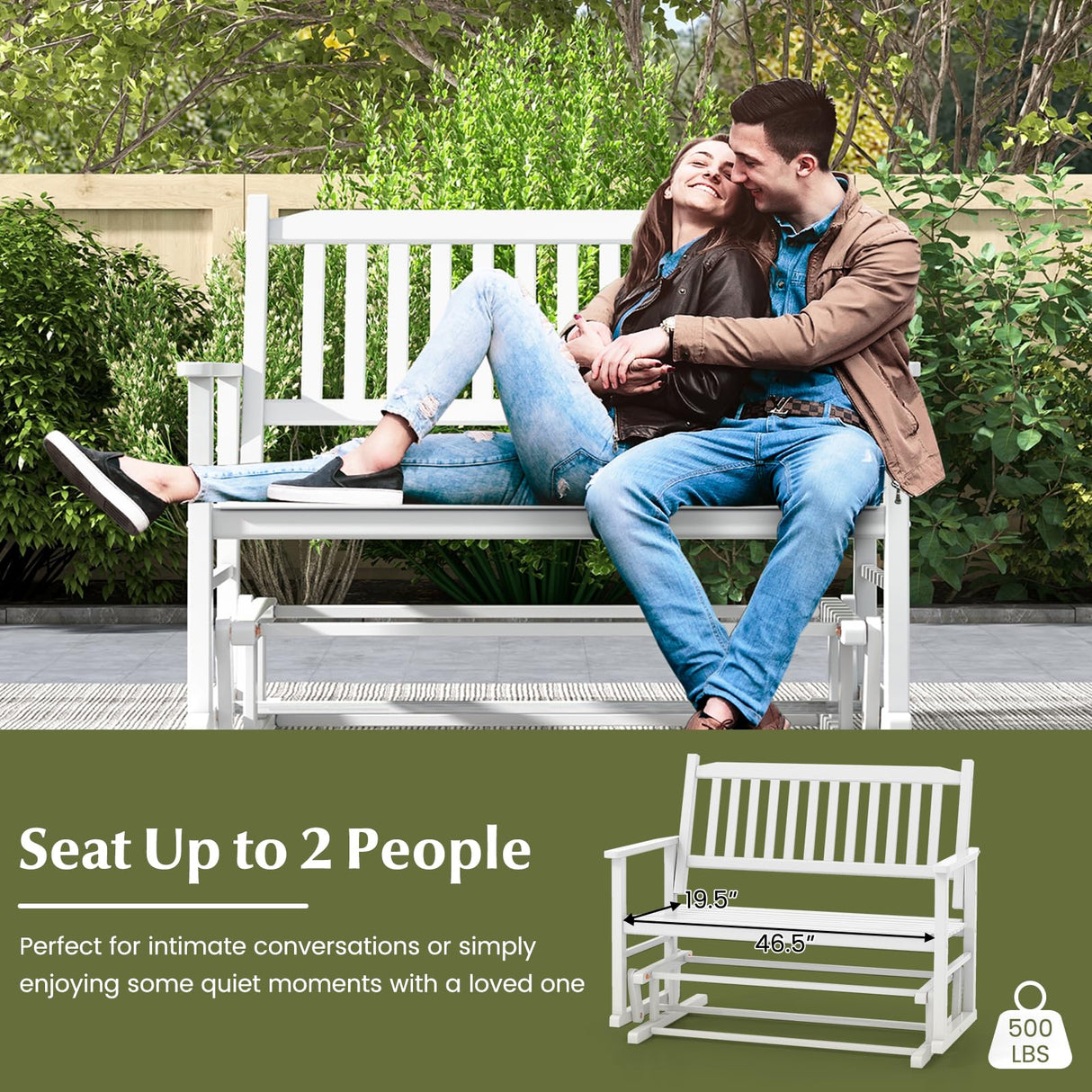 Tangkula White 2-Person Outdoor Glider Bench with Ergonomic Design and Smooth Motion Tangkula