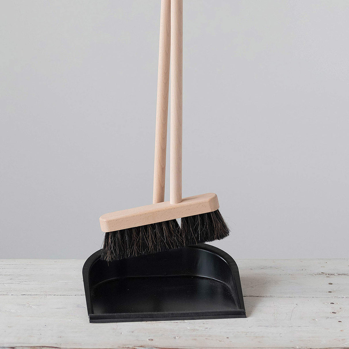 Creative Co-Op Beech Wood Broom & Standing Metal Dust Pan, Natural & Black Creative Co-Op