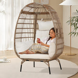 Dkelincs Wicker Egg Chair Indoor Outdoor Lounge Chair Patio Reading Chair Oversized Rattan Egg Chair for Patio, Backyard, Garden, Living Room w/ 4 Cushions Steel Frame, 352lb Capacity(White) Dkelincs