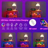 Furnulem Led Nightstand with Charging Station, Bedside Table with 3 Fabric Drawers and Storage Shelf, End Table with USB Ports and Outlets, Small Night Stand for Bedroom, Rustic Brown Furnulem