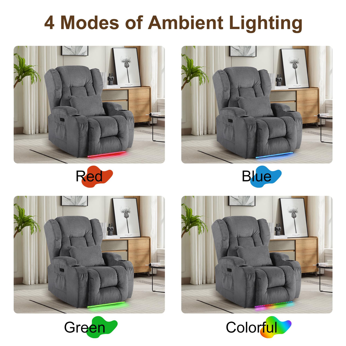 DRMBOOK Power Recliner Chair, Electric Wall Hugger Reclining Sofa with Massage & Heat, Overstuffed Movie Theater Seating with LED/USB Port/Cup Holders for Living Room (Linen Grey, 1 Chair) DRMBOOK