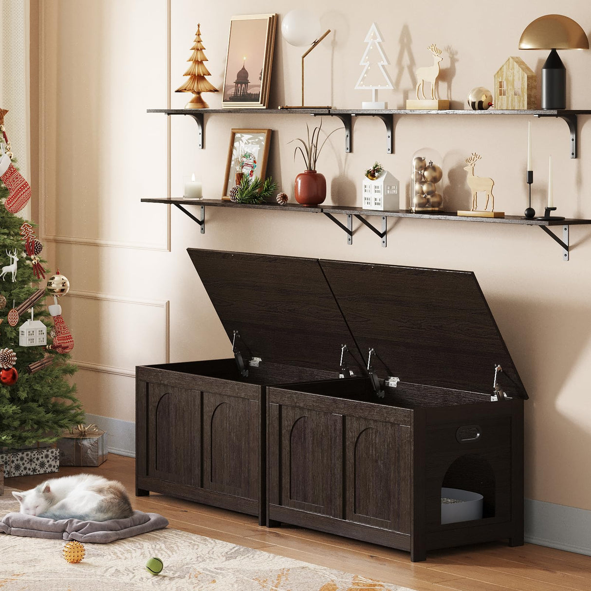 DINZI LVJ Cat Litter Box Enclosure, Flip Top Litter Box Furniture, Hidden Cat Washroom, Wooden House, End Side Table, 31.5" L x 19.7" W x 19.7" H, Sturdy and Easy to Assemble, Espresso DINZI LVJ