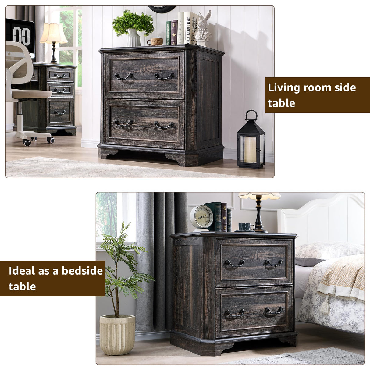 T4TREAM 30" Farmhouse Nightstand Set of 2 w/Wooden Tabletop, Large End Table, 2 Spacious Drawers Bedside Table w/Framed Drawer Fronts Design, Side Table for Bedroom, Living Room, Dark Rustic Oak T4TREAM