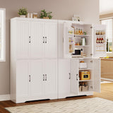 IRONCK Kitchen Pantry Storage Cabinet, Modern Food Pantries with 12 Shelves, 2 Door Racks, Adjustable Shelves, Freestanding Cupboard for Kitchen, Dining Room, White IRONCK