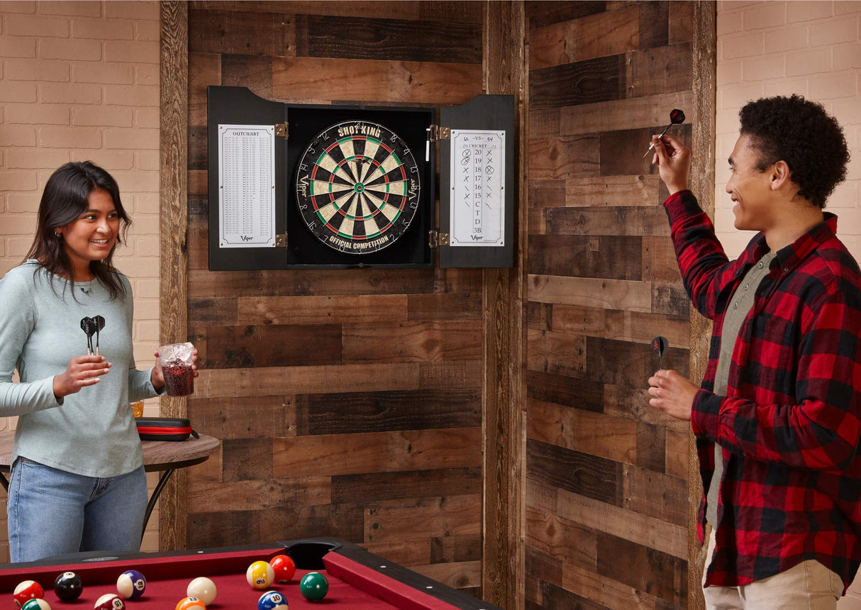 Viper by GLD Products Hudson Solid Wood Cabinet for Sisal/Bristle Steel Tip Dartboard with Dry Erase Scoreboard and Out-Chart, Black Finish Viper