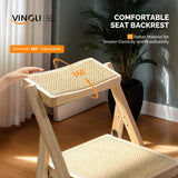 VINGLI Rattan Dining Chair, Wood Folding Chair with 360° Swivel Backrest, Rubberwood Frame and Rattan Woven Seat and Back, Natural Color, Set of 2 VINGLI