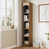 LITTLE TREE 70.9" Tall Bookcase, 5-Tier Open Bookcase with Cubes, Wood Bookshelf with Storage Space, Freestanding Narrow Bookcase for Home Office, Brown, 2 Pack LITTLE TREE