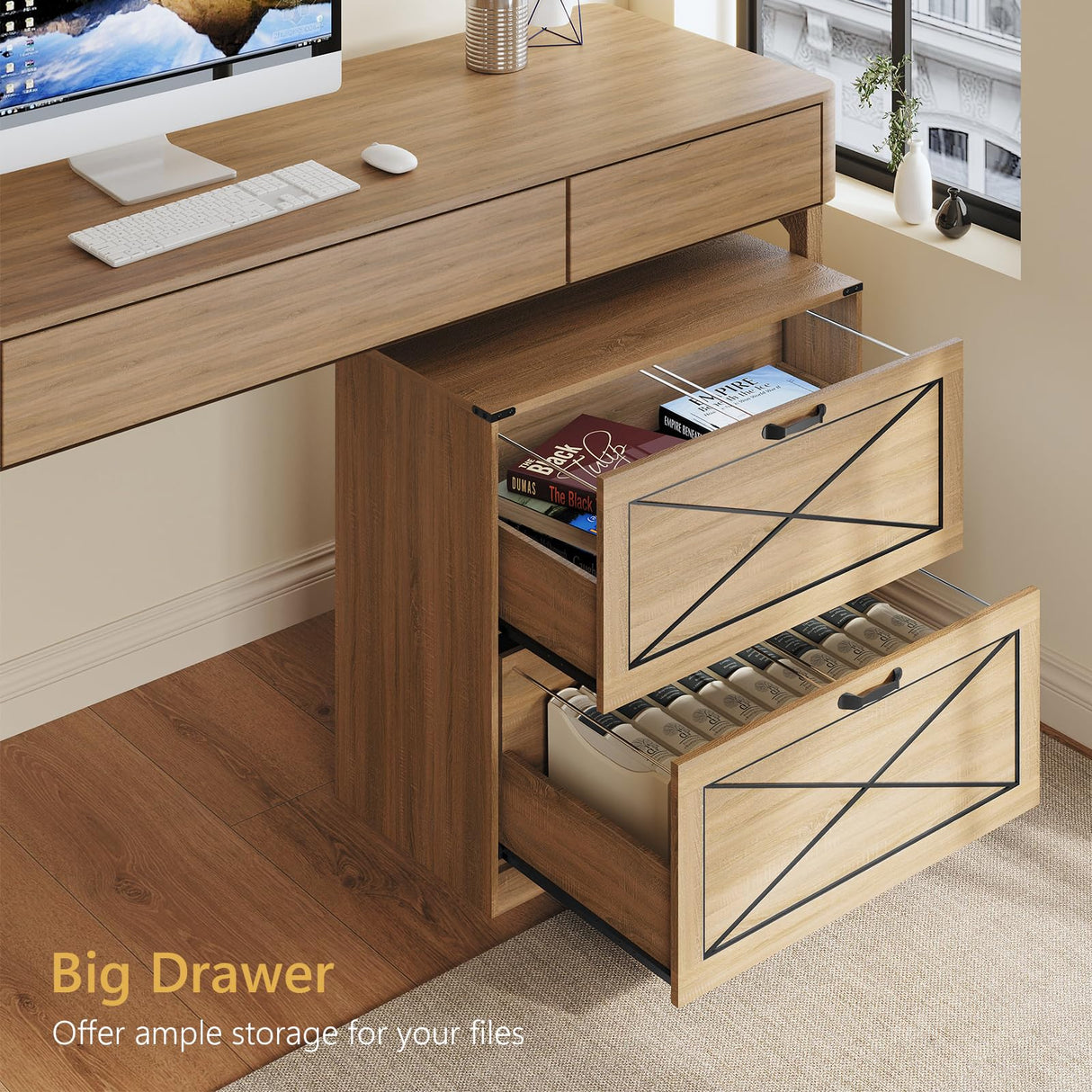 Vabches Farmhouse File Cabinet with 2 Drawers, Lateral Filing Cabinet Office File Cabinet with File Drawers, Wood Rustic Storage Cabinet File Organizer for Home Office, Living Room, Brown Vabches