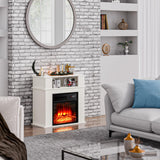 BOSSIN 28" Electric Fireplace with Mantel, 18 inch Electric Fireplace Insert with Remote Control, 5 Adjustable Brightness, Freestanding Mantel Fireplace with Storage Shelf for Living Room,White BOSSIN