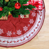 Christmas Tree Skirt 48 inch Large Tree Skirt Snowflake Reindeer Red Xmas Tree Skirt Rustic Christmas Tree Mat Decorations for Winter New Year Holiday Party Decor Indoor Outdoor JXOUYDAD