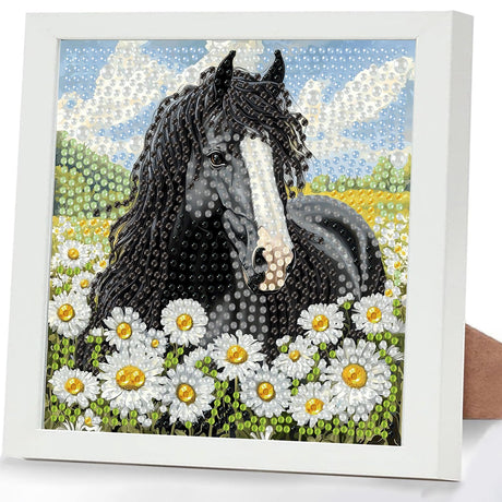 Genius maker Horse Diamond Art Kits for Kids with Frame, 5D Diamond Painting Kits for Kids Ages 4-8-12, Diamonds Gem Art Gift for Girls Boys with Beautiful Package, Crafts for Home Wall Decor 7x7inch Genius maker