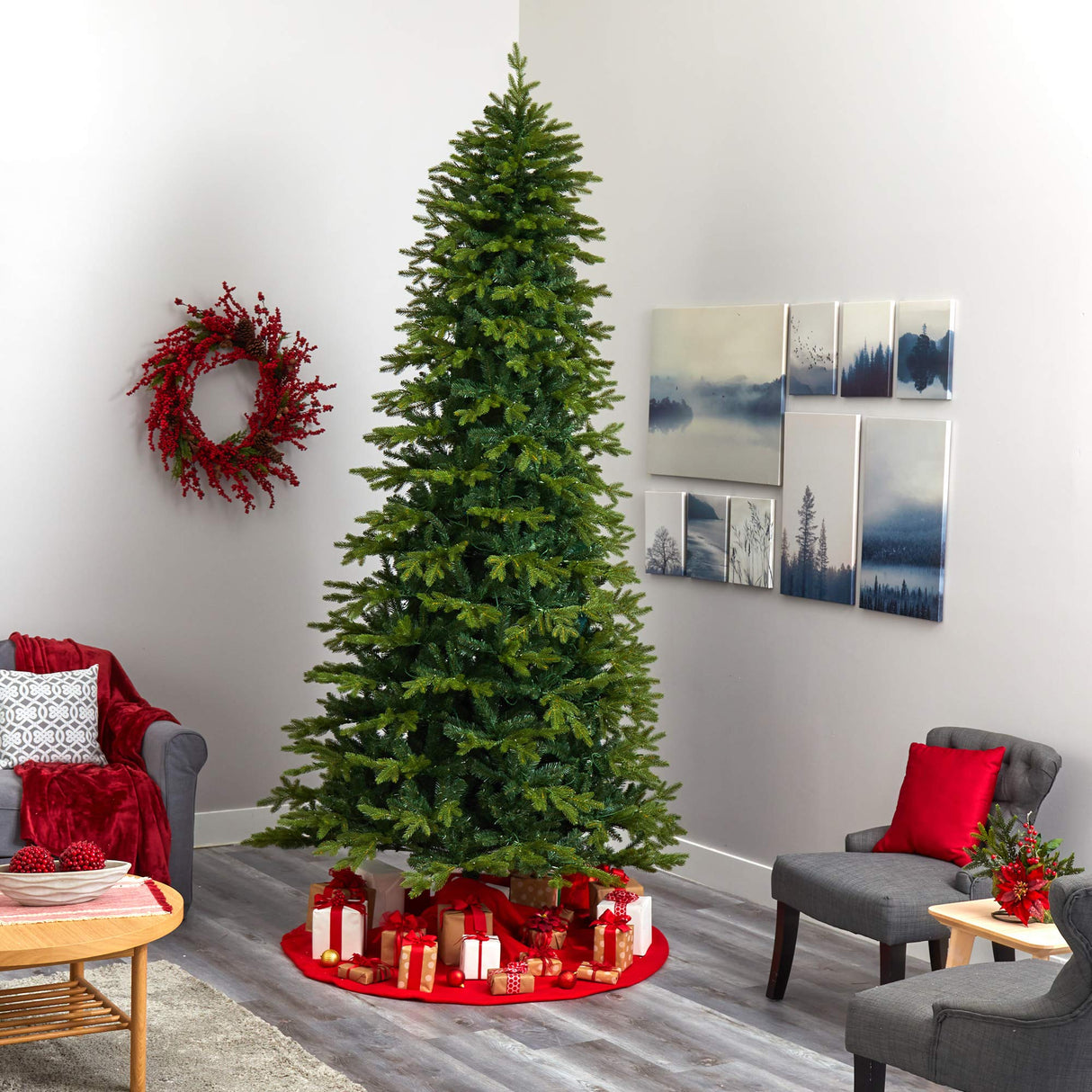 Nearly Natural 10ft. Belgium Fir Natural Look Artificial Christmas Tree with 1050 Clear LED Lights Nearly Natural
