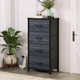 DWVO 4 Drawers Dresser, Dresser for Bedroom, Fabric Storage Tower, Chest of Drawers, Organizer Unit for Closets, Living Room, Sturdy Steel Frame, Wooden Top, Easy Pull Fabric Bins DWVO