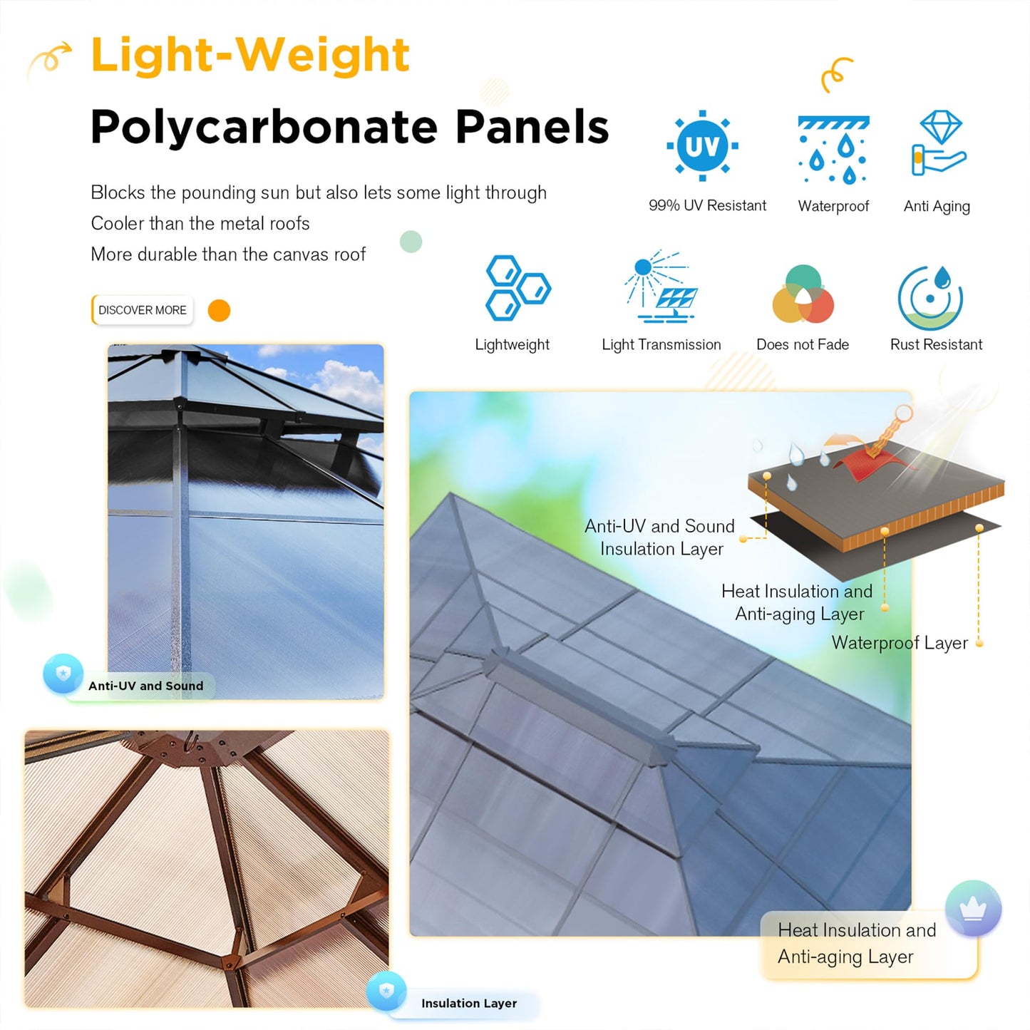 Hardtop Gazebo 10' x 13' W/Polycarbonate Double Roof, Anti-Rust Coating Aluminum Frame Permanent Outdoor Waterproof Pavilion w/Curtains & Netting, Hard Top Gazebo for Patio Backyard Garden La - WoodArtSupply