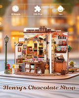 Rolife DIY Miniature House Kit Henry's Chocolate Shop 1:18 Scale Dollhouse Diorama, Tiny House Building Kit Crafts for Adults Home Decor Gift for Boys Girls Rolife