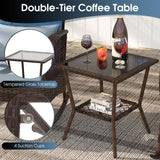 Tangkula 3 Piece Patio Rocker Set, Patiojoy Outdoor Wicker Rocking Chairs w/Double-Layer Coffee Table, Rattan Rocker Chair Set w/Seat Back Cushions & Pillows, for Porch, Backyard, Poolside (Grey) Tangkula