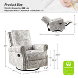 HULALA Home Modern Rocker Recliner, Printed Fabric Swivel Glider with Adjustable Backrest & Footrest, Beige HULALA HOME