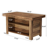 LITTLE TREE 55 Inches Kitchen Island with Storage, 3-Tier Farmhouse Wooden Stationary Island Table with Large Worktop & Leg Room, Modern Coffee Bar Table with Storage Shelf for Kitchen, Rustic Brown LITTLE TREE