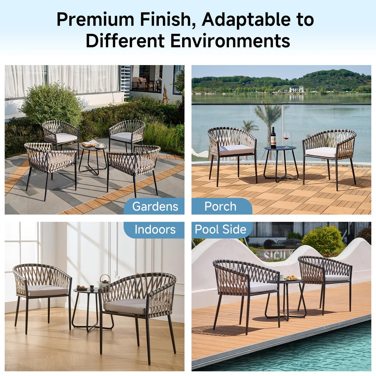Thinlute Patio Dining Chairs Set of 4, Outdoor Rattan Wicker Chair with Armrest and Cushions, All-Weather Bistro Chairs with Curved Back for Garden, Backyard, Porch, Poolside, Deck, Gray Thinlute