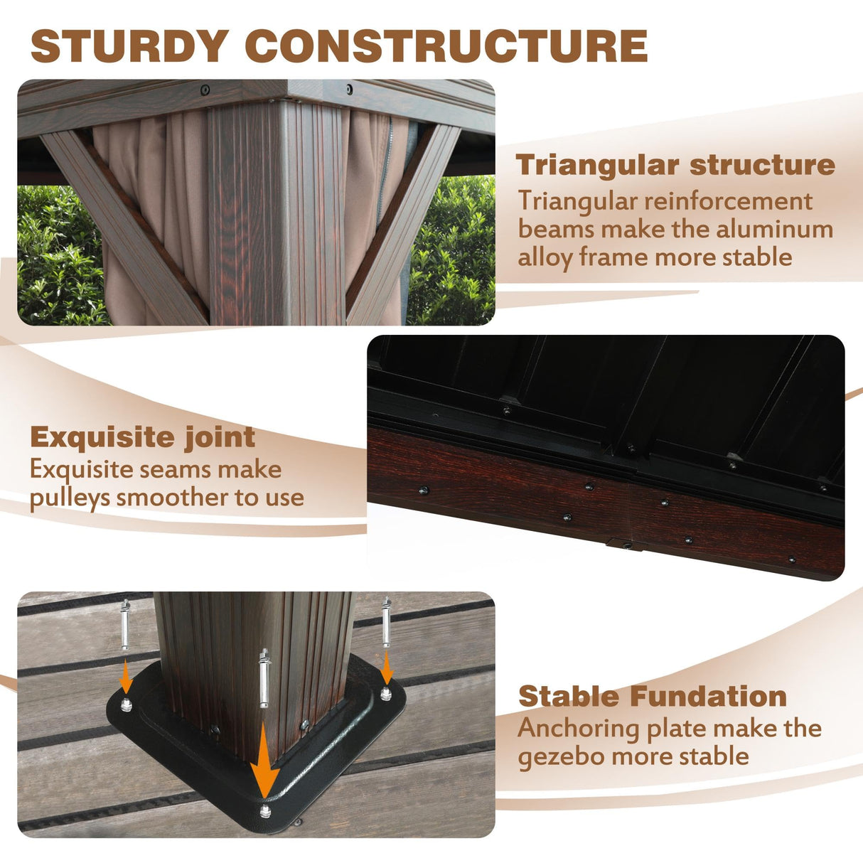 Yardenaler 12x20 FT Gazebo Wooden Finish & Metal Frame, Double Roof Permanent Outdoor Pavilion with Curtain & Netting for Patio. Garden, Backyard Yardenaler