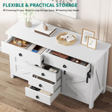 YITAHOME 54" Farmhouse Dresser for Bedroom, Large Modern Chest of Drawers, Wood Rustic Dresser TV Stand with 5 Drawers & 2 Sliding Barn Doors for Living Dining Room, Entryway, Hallway, White YITAHOME