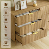 LYNSOM 6 Drawers Fluted Dresser for Bedroom, 55" Wide Modern Chest of Drawers with Metal Handle and Curved Profile Design, Dresser TV Stand, Wood Drawer Organizer for Living Room, Hallway, Natural Oak LYNSOM