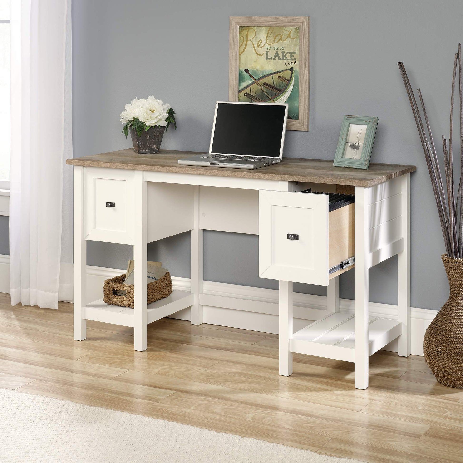 Sauder Cottage Road Desk, Soft White finish - WoodArtSupply