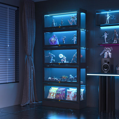 BONITURE Display Cabinet with Acrylic Glass Doors,5-Tiers Curio Cabinet with LED Lighting for Collectibles, Collectibles Toy Organizers Rack & Display Shelf Display Case Storage Cabinet, Black