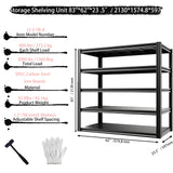 Darubtes Industrial Storage Rack,Heavy-Duty Steel Shelving Unit,Multi-Purpose Garage Organization System Black 72" H x 62" W x 23.5" D 5-Tier Darubtes