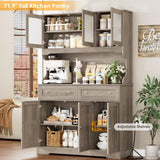 FACBOTALL 71.9" Kitchen Pantry Cabinet, Tall Storage Cabinet, Kitchen Cabinets with Countertop and Outlets, Farmhouse Kitchen Pantry Storage Cabinet with Doors and Shelves for Kitchen, Wash Gray FACBOTALL