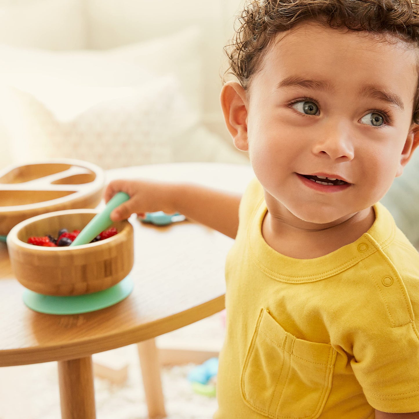 Munchkin® Bambou™ Suction Bowl and Silicone Spoon for Babies and Toddlers, Non-Toxic Bamboo