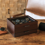 CASE ELEGANCE 8 Slot Watch Box Case Organizer for Men, Cherry Wood Walnut Finish, Watch Display Case, Modular Valet Tray, Apple Watch Compatible with Apple Watch Stand, Accessory Drawer, Pillow Stands CASE ELEGANCE