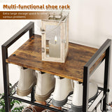 Simple Trending 8 Tiers Shoe Rack 16 Pairs Tall Wooden Plank Shoe Shelf with Hooks for Closet Entryway Organizer Sturdy Free Standing Shoe Storage Cabinet，Black Simple Trending