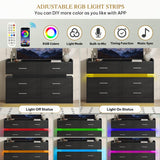 DWVO 6 Drawer Dresser with LED Light, Modern Dresser Chest of Drawers, Wide Drawer Organizer Cabinet with Top Storage Shelf, Black DWVO