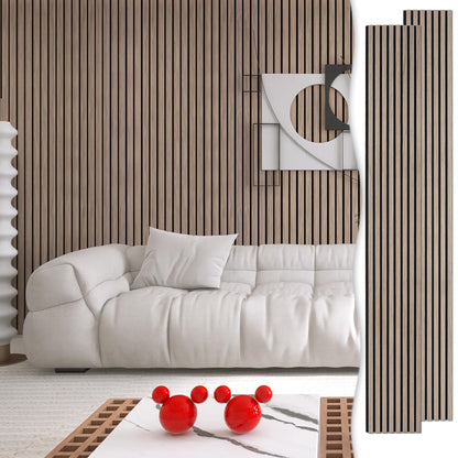 eazart Acoustic Wood Veneer Slat Wall Panels for Interior Wall and Ceilings Decor | Sound-Absorbing Felt Board | 3D Sound Proof Decorative Panels | 94.49” x 23.62” Each Box | 2 Pack | Natural Walnut