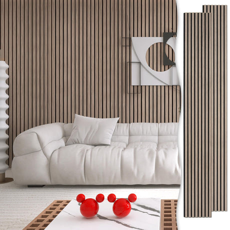 eazart Acoustic Wood Veneer Slat Wall Panels for Interior Wall and Ceilings Decor | Sound-Absorbing Felt Board | 3D Sound Proof Decorative Panels | 94.49” x 23.62” Each Box | 2 Pack | Natural Walnut eazart
