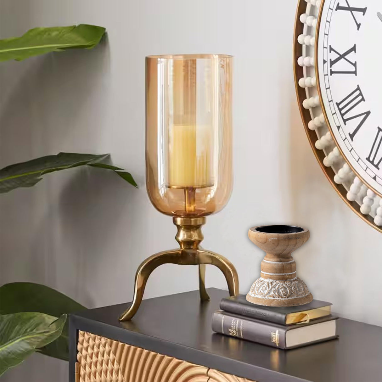 SOFE Farmhouse Wood Candle Holder, Handmade Pillar Candle Holders Brown Rustic Candle Stand Decorative, Candle Pedestal for Coffee Table, Living Room, Room Decor Aesthetic SOFE