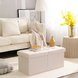 CUYOCA Storage Ottoman Bench Foldable Seat Footrest Shoe Bench End of Bed Storage with Flipping Lid, 75L Storage Space, 30 inches Linen Fabric Beige CUYOCA