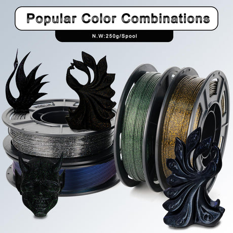 YOUSU 3D Printer Filament Galaxy PLA Filament 1.75mm, 3D Printing Filament Bundle, Multi Color Filament Glitter 250g X 4 Color Pack. Yousu