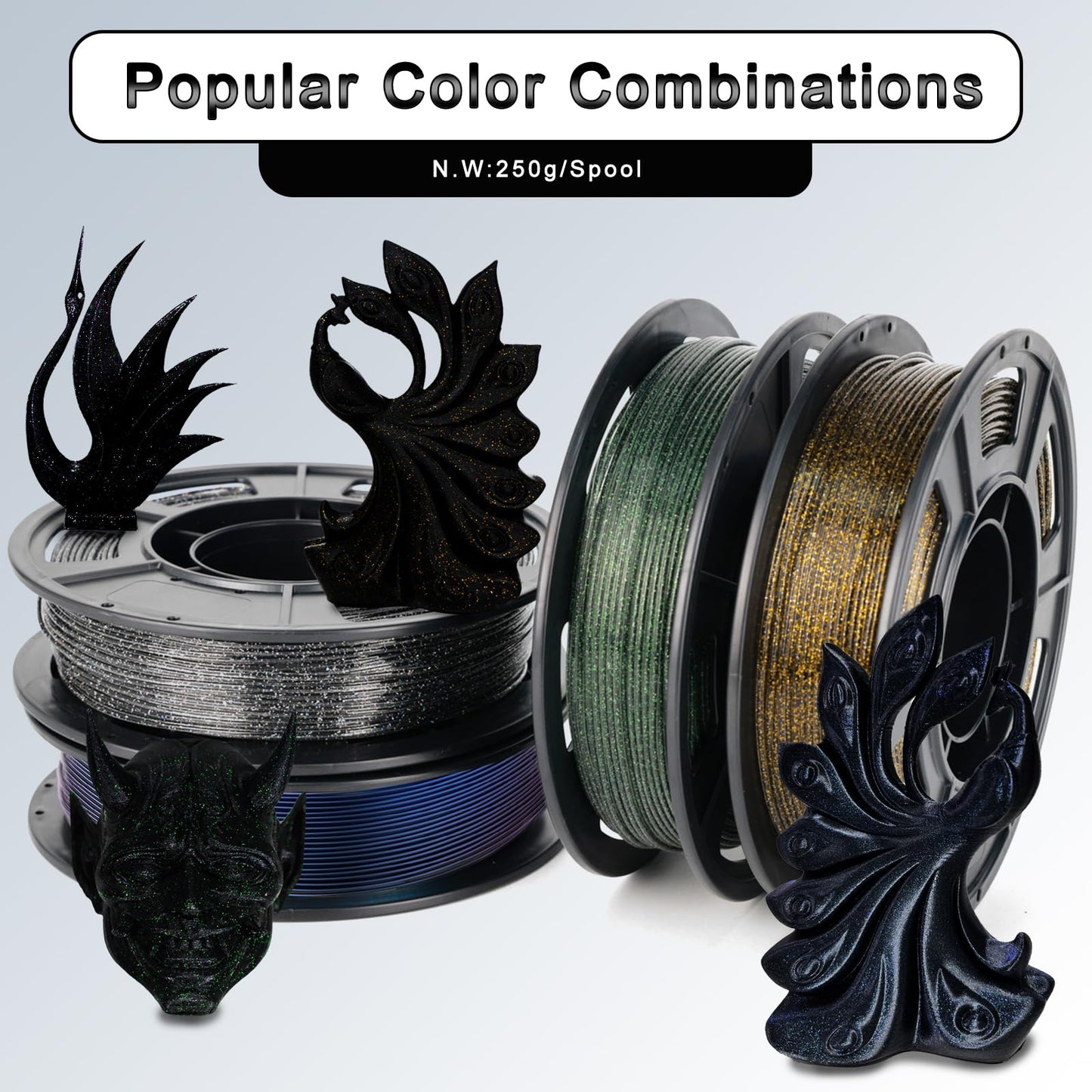 YOUSU 3D Printer Filament PLA Filament 1.75mm Multicolor Mixed Filament 250g*4 Sample Pack. - WoodArtSupply