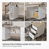 FEZIBO Electric Height Adjustable Stand up Desk for Home Office, 63" L Shaped Executive Standing Desk with 3-Drawer File Cabinet, Computer Desk with Storage Cabinets, White Frame/Light Walnut Top FEZIBO