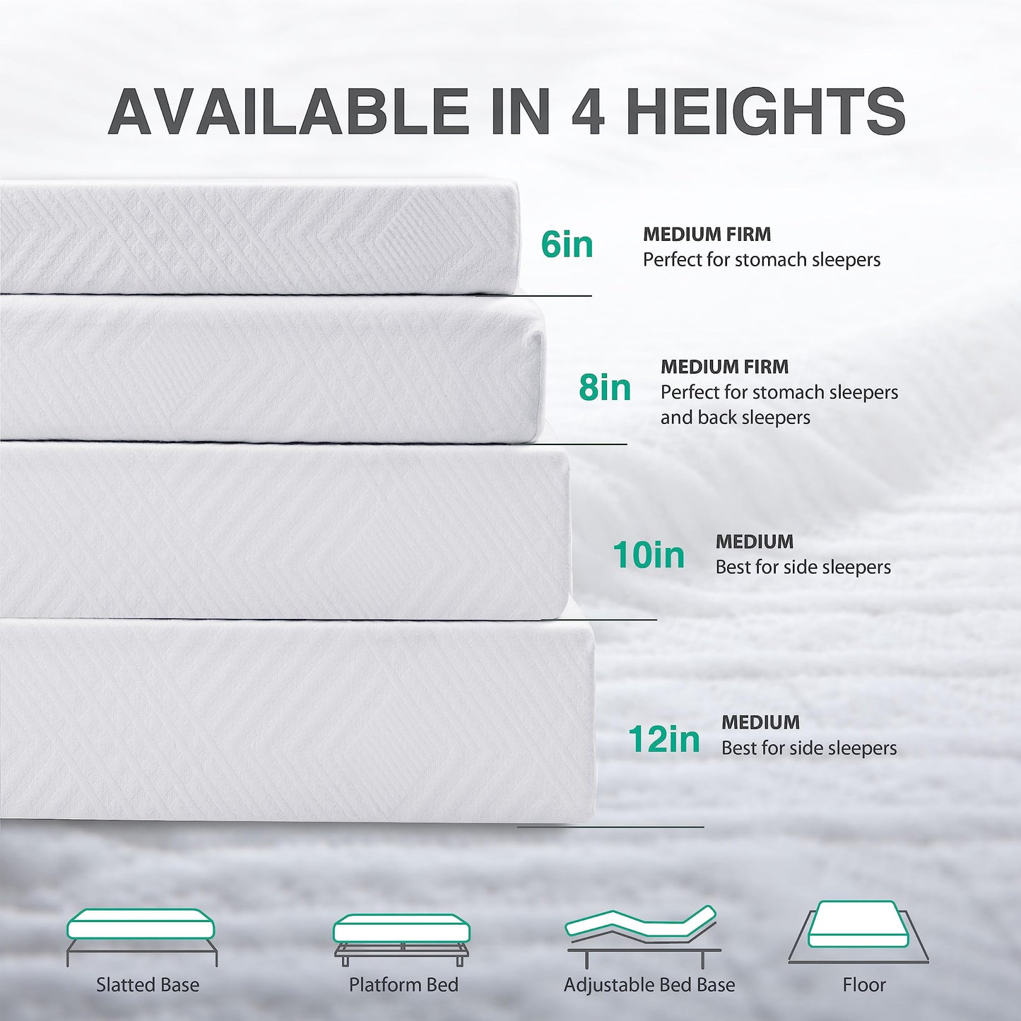 Dyonery Queen Mattress - 8 Inch Green Tea Memory Foam Mattress- Queen Mattress in a Box - CertiPUR-US Certified Fiberglass Free Mattress - Cooling Gel Layer - Medium Firm - 60"x80"x8" - White