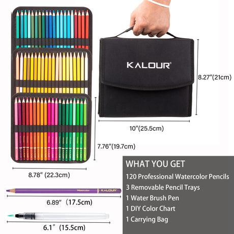 KALOUR Premium Watercolor Pencils, Set of 120 Colors,with Water Brush Pen,Portable Nylon Case,Numbered and Lightfastness,Water-soluble Colored Pencils for Adult Coloring,Water Color for Beginner Kids KALOUR